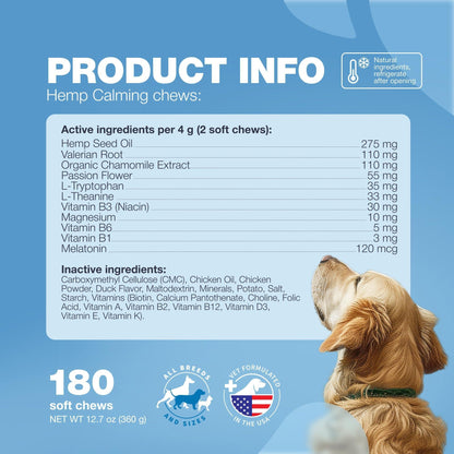 Calming Chews for Dogs Anxiety Dog Calming Treats with Melatonin Valerian Root 180 Chews
