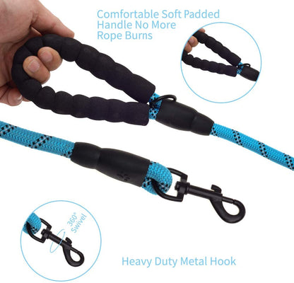 5 FT Thick Highly Reflective Dog Leash-Pink