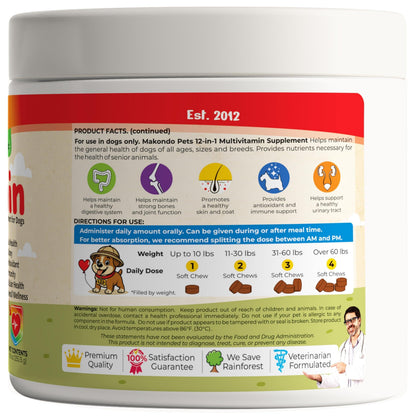 12 in 1 Dog Multivitamin 120 Soft Treats   Glucosamine Joint Support   Gut Digestive Enzymes & Probiotics   Cranberry Urinary Health & Vitamins for Energy Skin Coat Liver & Immune Aid Dog Vitamins