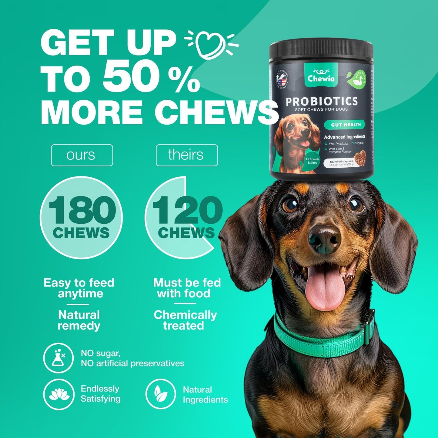 Probiotics for Dogs Gut Health Digestion Immunity Yeast Balance Itchy Skin Allergies Support   Dog Probiotic Chews with Digestive Enzymes for Gut Flora  Soft Treats with Pumpkin and Yeast Powder