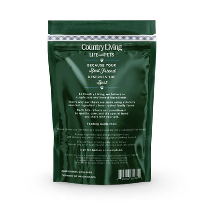 Country Living Natural Cow Ears Dog Chews – 10 Count Bag – All-Natural, Single-Ingredient, Long-Lasting Dog Chews – High-Protein, Low-Fat, Rawhide-Free – Supports Dental Health