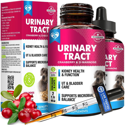 Cat Dog Urinary Tract Infection Treatment Natural UTI Medicine Cranberry 2 Pack 60 ml D Mannose  Kidney Bladder Support Best for Incontinence Pet Renal Health & Care Drops