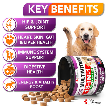 Dog Multivitamin Chewable with Glucosamine Dog Vitamins and Supplements Senior & Puppy Multivitamin for Dogs Pet Joint Support Health Immunity Mobility Energy Gut Skin 120 Chews
