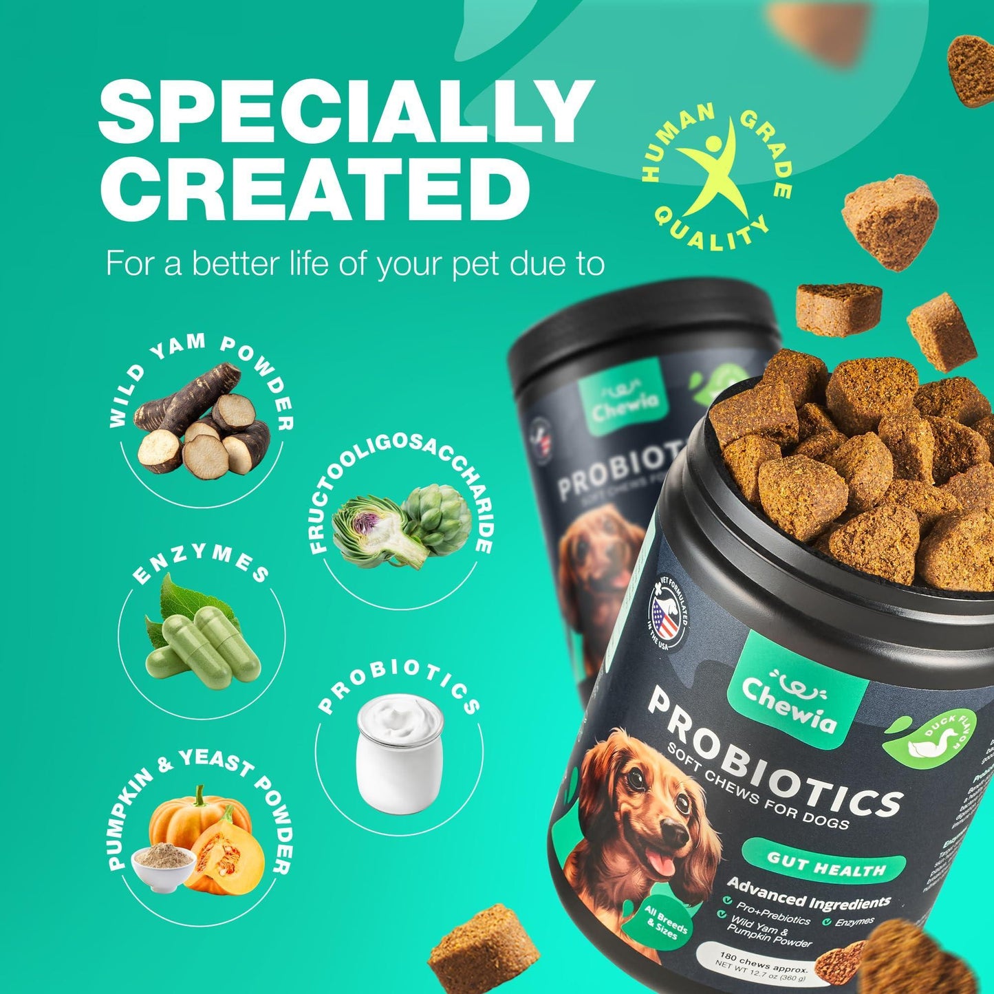 Probiotics for Dogs Gut Health Digestion Immunity Yeast Balance Itchy Skin Allergies Support   Dog Probiotic Chews with Digestive Enzymes for Gut Flora  Soft Treats with Pumpkin and Yeast Powder
