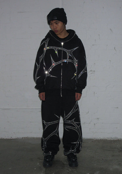 THORN RHINESTONE SWEATPANTS BLACK