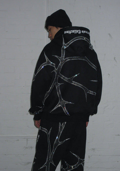 THORN RHINESTONE ZIP HOODIE BLACK
